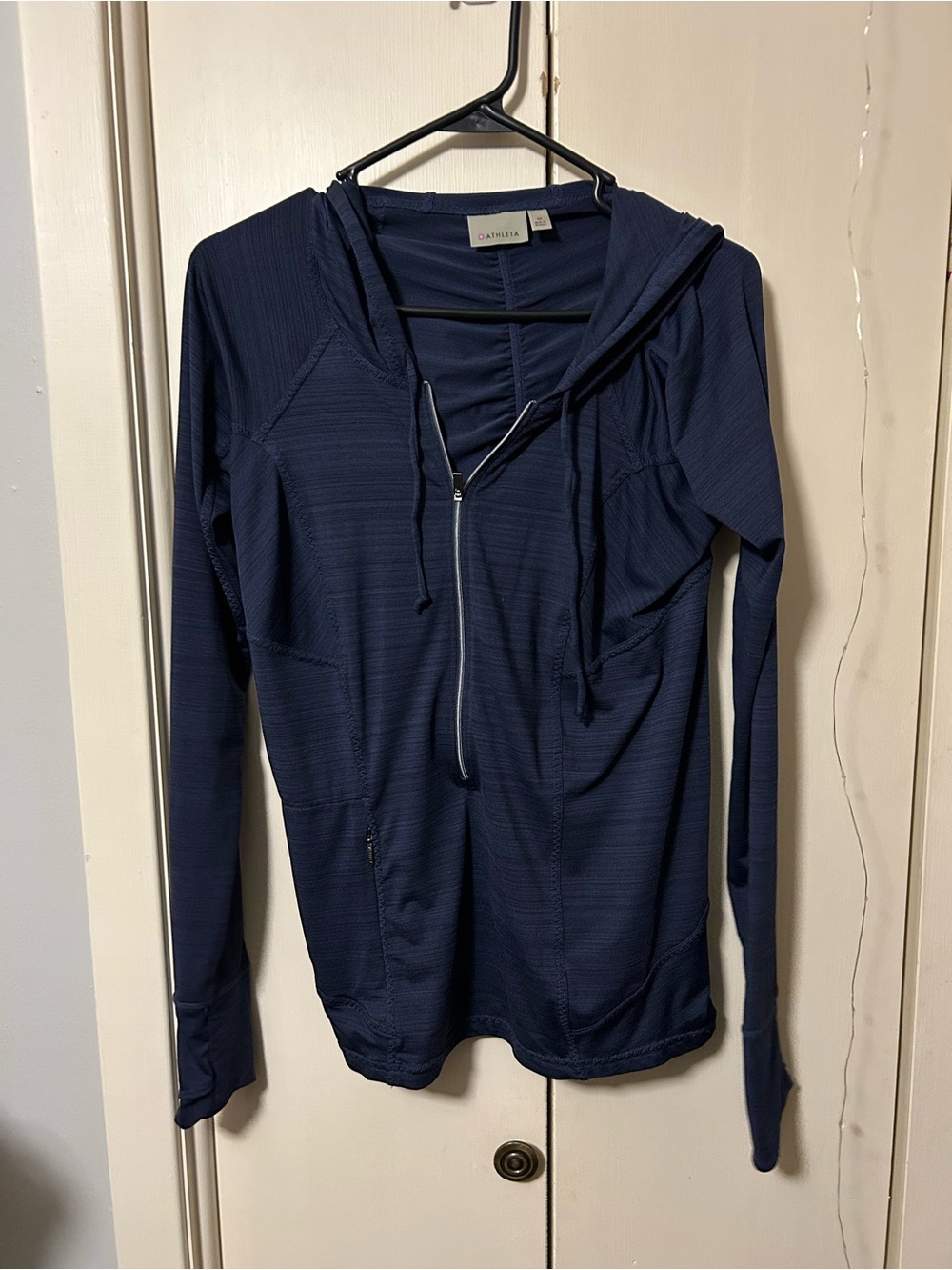 Athleta Navy Half-Zip Hooded Performance Top